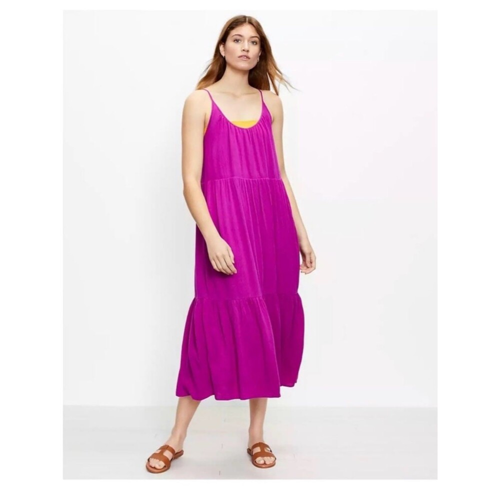 LOFT Petite Magenta Tiered Strappy Midi Dress Coverup XXSP
